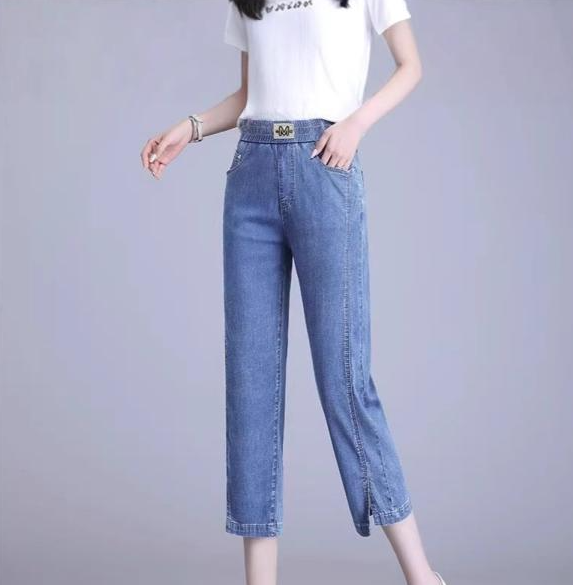 Women's High-Waist Cropped Wide-Leg Cooling Denim Pants