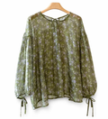French Vintage Floral Pullover Blouse with Relaxed Puff Sleeves