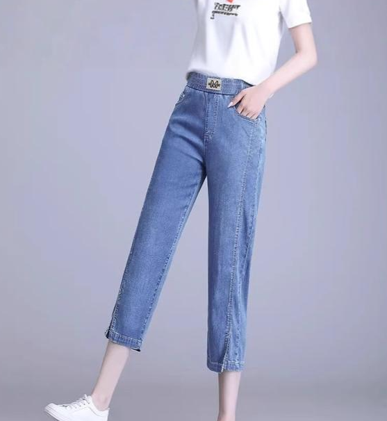 Women's High-Waist Cropped Wide-Leg Cooling Denim Pants