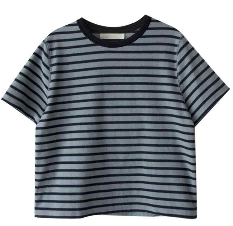 Women's Blue Striped Short-Sleeve Knit Top