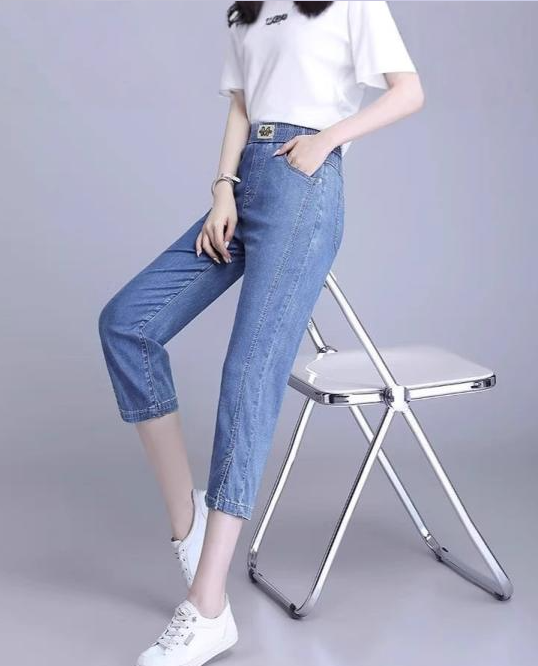 Women's High-Waist Cropped Wide-Leg Cooling Denim Pants
