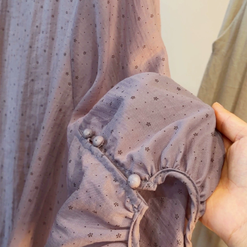 Korean Ramie Polka-Dot Floral Blouse with Lantern Sleeves