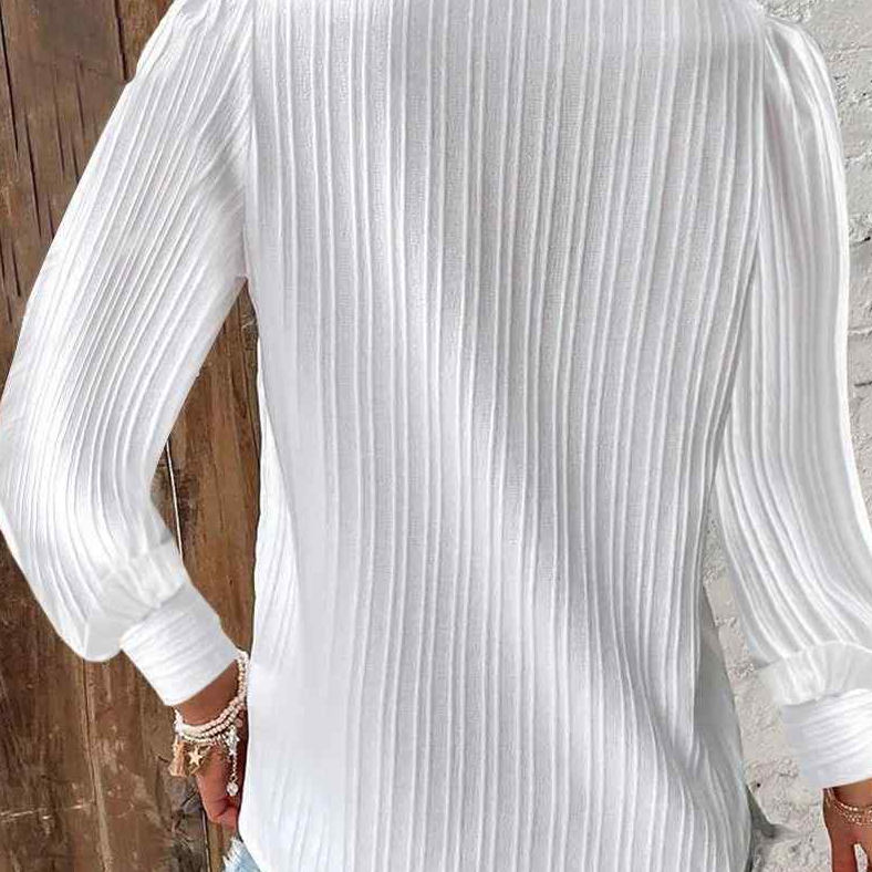 Women's V-Neck Lace Panel Relaxed Long-Sleeve Blouse