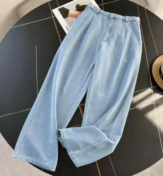 High-Waist Washed Denim Straight-Leg Pants for Women