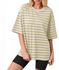 Women's V-Neck Patchwork Striped Short-Sleeve T-Shirt