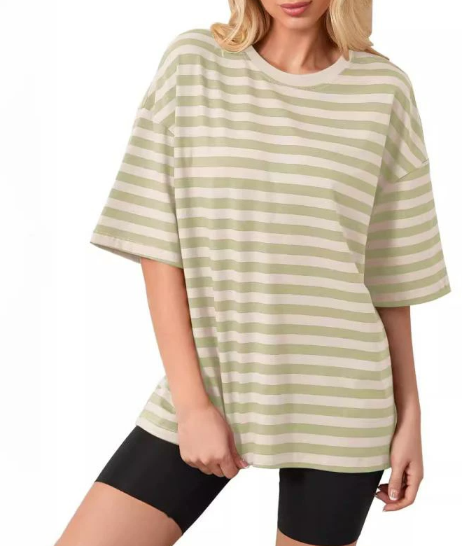 Women's V-Neck Patchwork Striped Short-Sleeve T-Shirt
