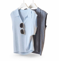 Sleeveless Polo Knit Top with Lace Trim and Slim Fit