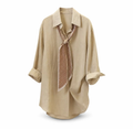 Women's Summer Silk Scarf Ribbon Shirt, Korean Style, Loose Fit, Thin and Slimming, Three-Quarter Sleeve Top
