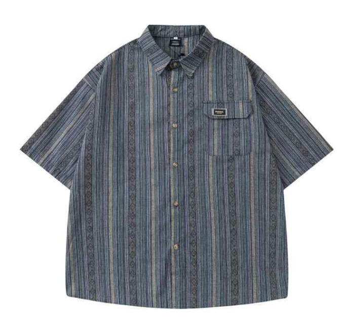 Men's Retro Striped Short-Sleeve Shirt