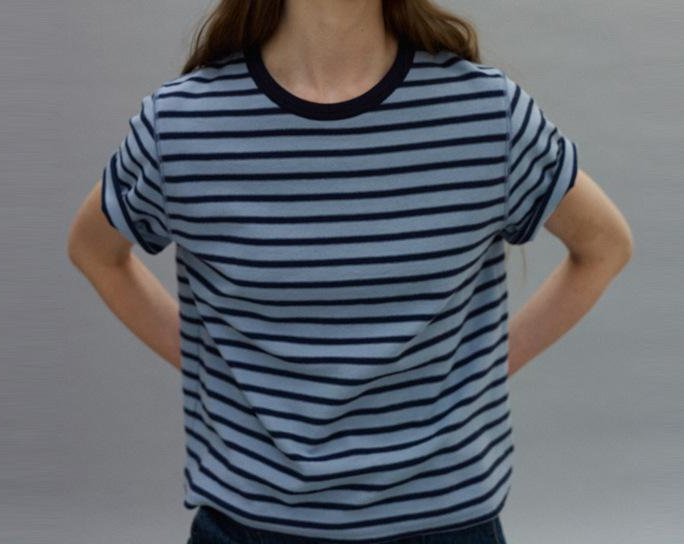 Women's Blue Striped Short-Sleeve Knit Top