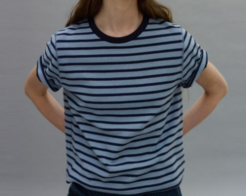 Women's Blue Striped Short-Sleeve Knit Top