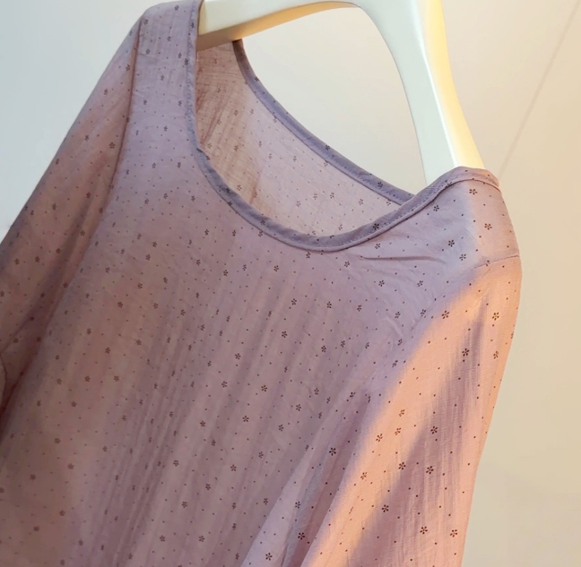 Korean Ramie Polka-Dot Floral Blouse with Lantern Sleeves