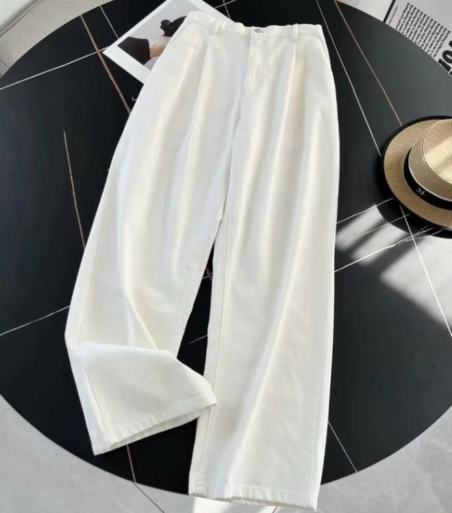 High-Waist Washed Denim Straight-Leg Pants for Women